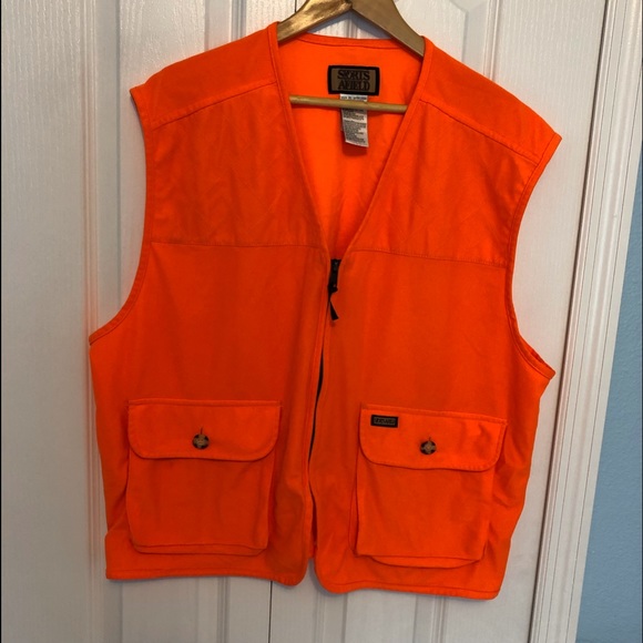 Orange Hunting Vest Front Zip Button 